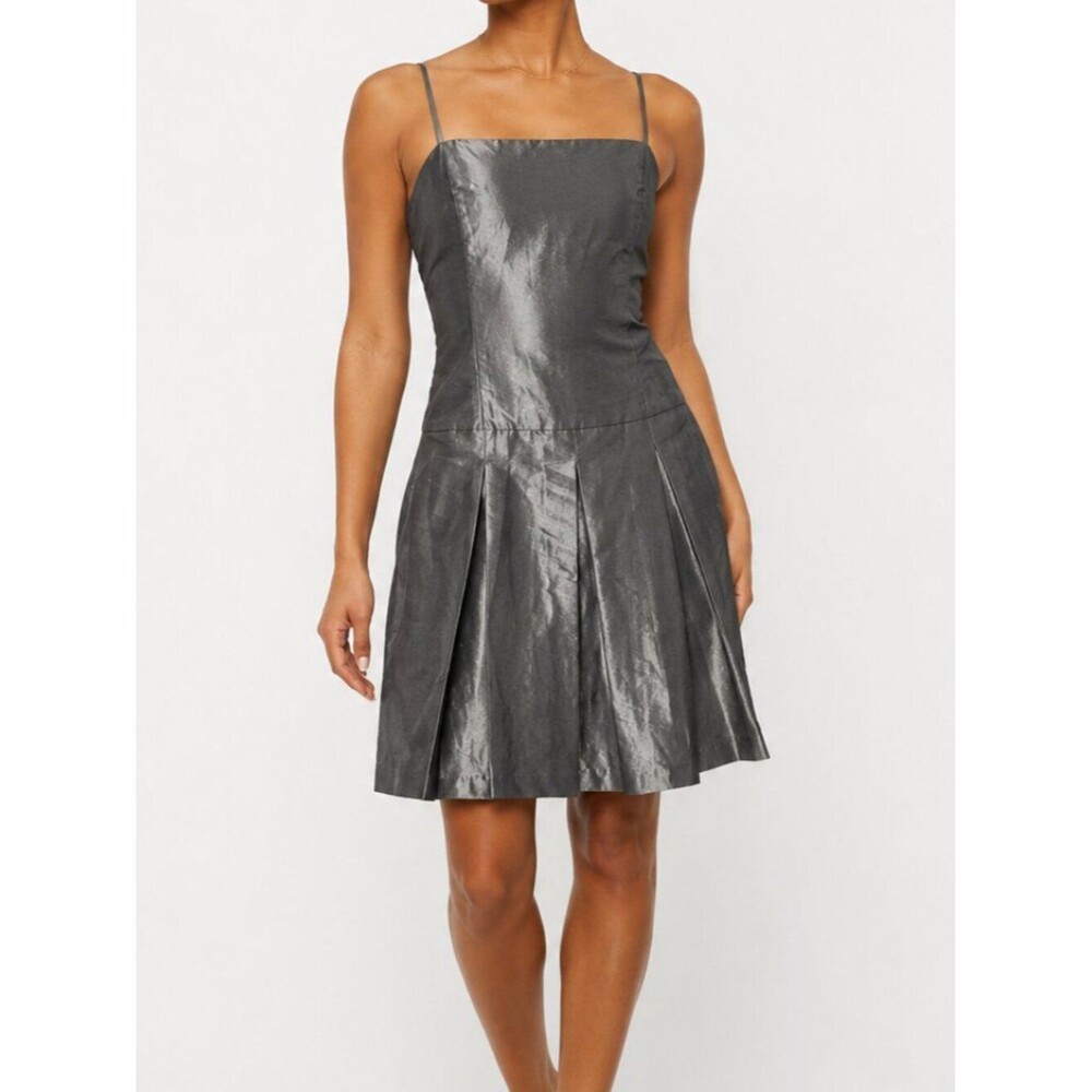 NWT Express Size 11 Metallic Charcoal Pleated Mini Dress Y2K 00's Party Cocktail